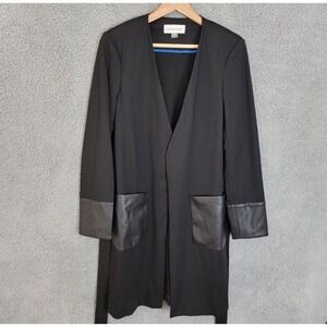 CALVIN KLEIN Black Faux Longline Leather Topper Jacket Minimalist Lagenlook 24W